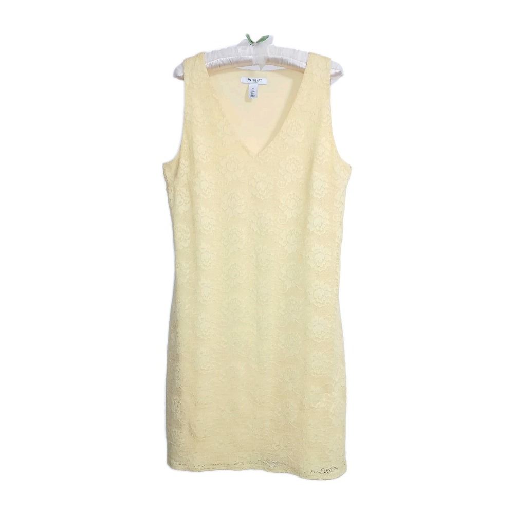 WHBM Women Crochet Lace Shift Dress M Yellow Cottagecore Dainty Floral Easter